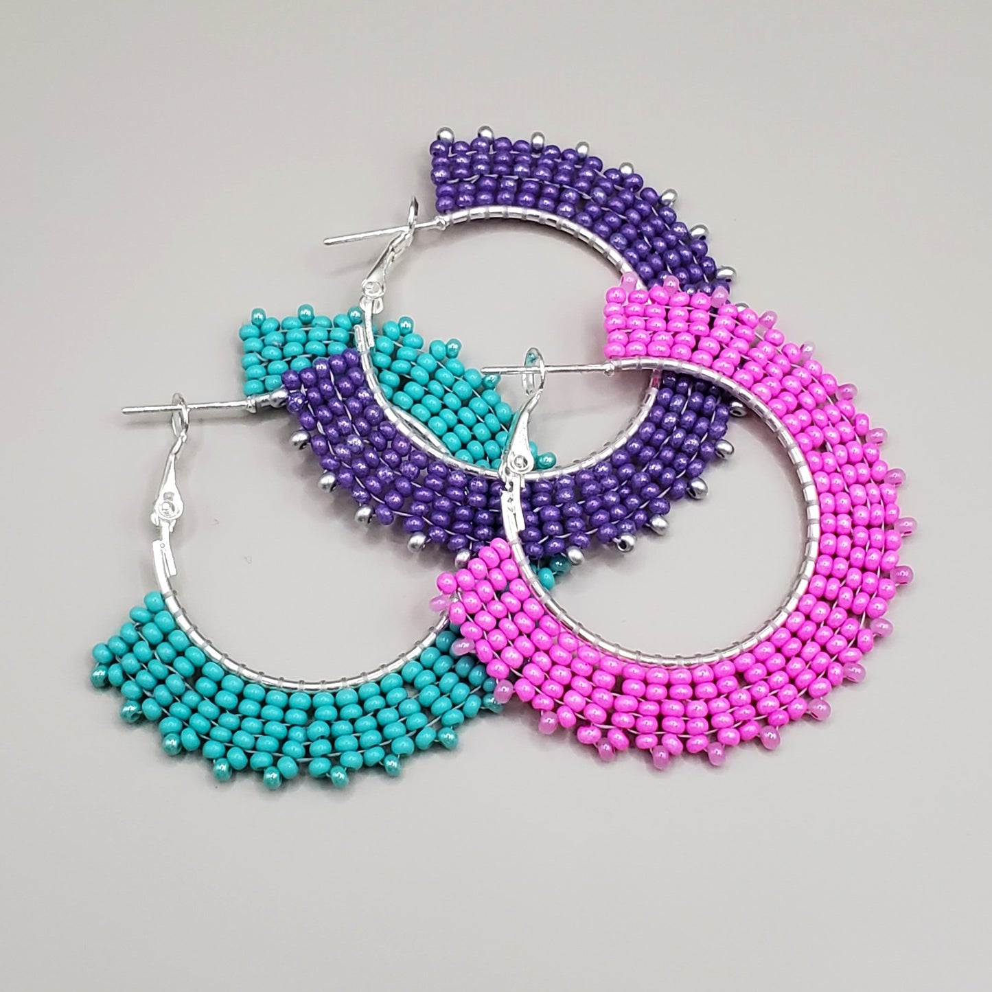 Teal Woven Hoop Earrings (The Juliet)