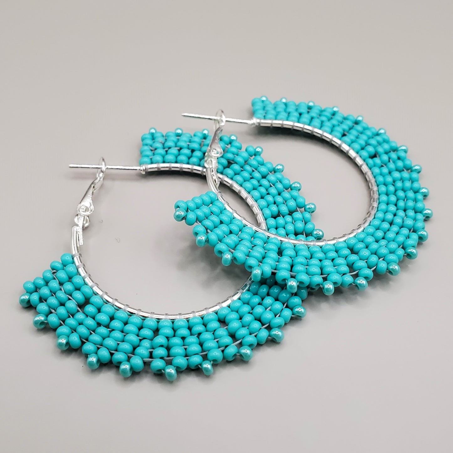 Teal Woven Hoop Earrings (The Juliet)